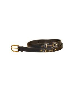Tory Leather 1" Black with Brass Snaffle Bits Belt