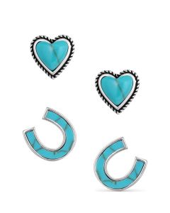 Montana Silversmiths Turquoise Heart & Horseshoe Earring Set