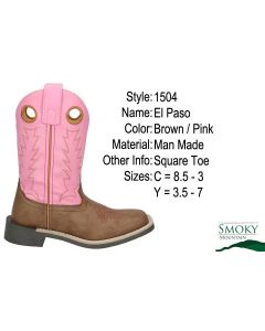Smoky Mountain Childs El Paso Brown/Pink Western Boots
