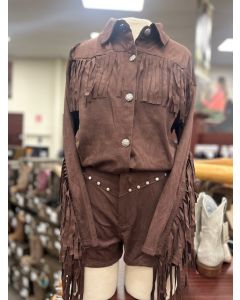 Suede Fringe Shirt Brown
