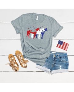 Red White and Blue Horses Adult T-Shirt